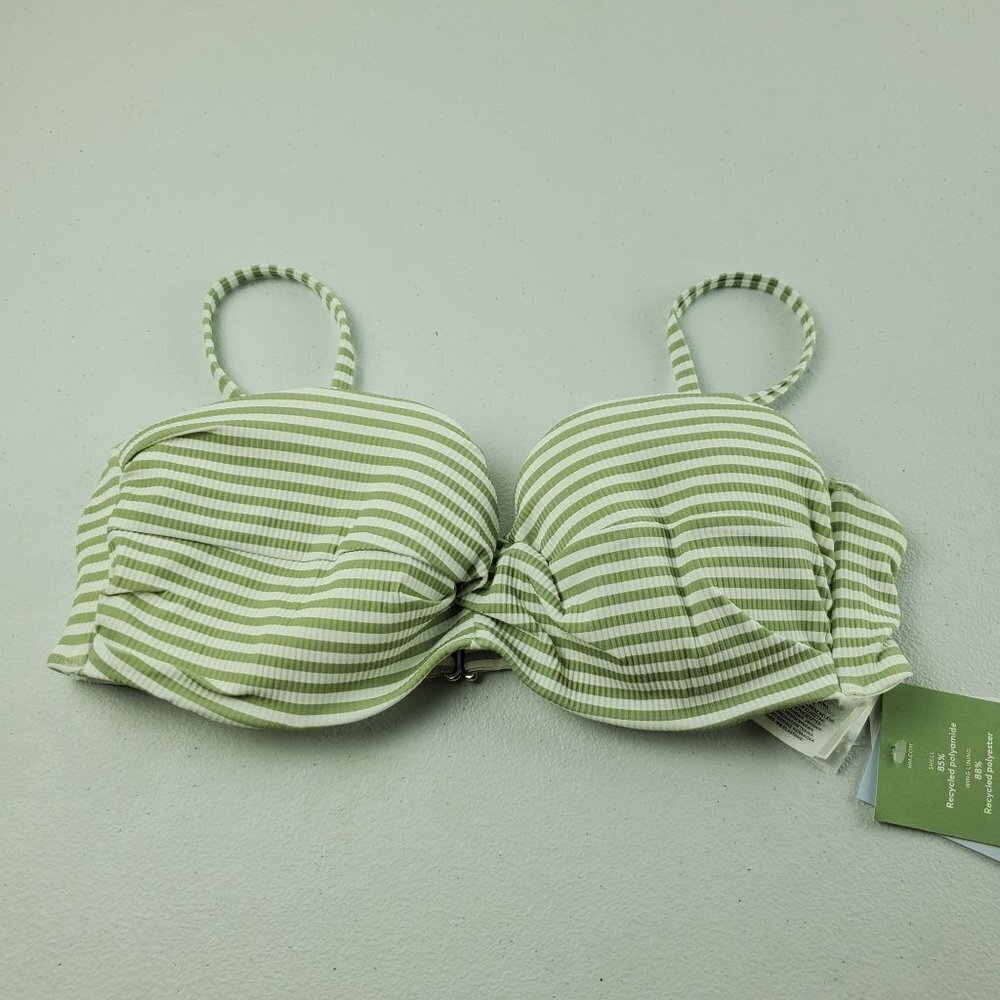 H&M Stripe Balconette Bikini Top Swimwear Padded 36B Womens NWT Mint Green